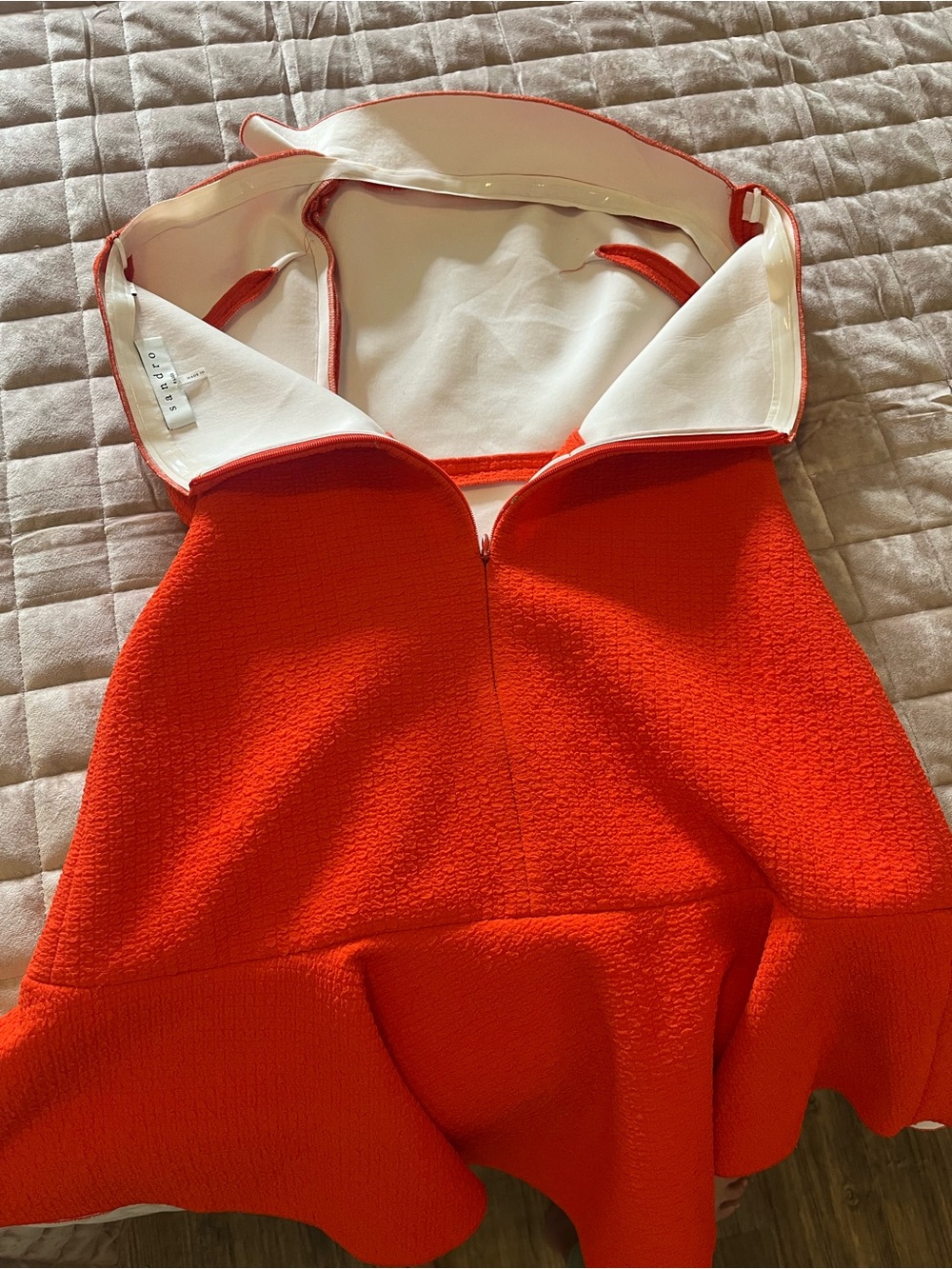 Sandro Strapless Ruffled Peplum Dress in Vibrant Orange - Picture 5 of 5